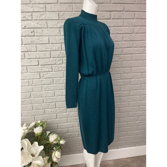 St. John by Marie Gray Women Dark Teal Santana Knit Long Sleeve Mock Neck Sweate - Picture 3 of 6